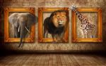 تصویر 1 از گالری عکس پوستر دیواری سه بعدی سه قاب از سه حیوان رو دیوار