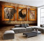 تصویر 2 از گالری عکس پوستر دیواری سه بعدی سه قاب از سه حیوان رو دیوار