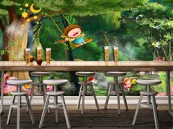 تصویر 8 از گالری عکس پوستر دیواری سه بعدی کارتونی کودک در حال تاب بازی در جنگل