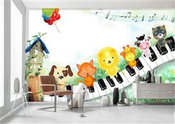 تصویر 2 از گالری عکس پوستر دیواری سه بعدی کارتونی حیوانات روی پیانو