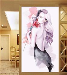 تصویر 2 از گالری عکس نقاشی دختر زیبا و گل رز قرمز