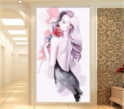 تصویر 3 از گالری عکس نقاشی دختر زیبا و گل رز قرمز