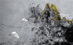 تصویر 1 از گالری عکس پوستر دیواری سه بعدی کبوتر های نقاشی شده با پس زمینه ی مشکی