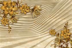 تصویر 1 از گالری عکس پوستر دیواری سه بعدی گل های هلندی طلاییدر پس زمینه کرم