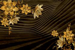 تصویر 1 از گالری عکس پوستر دیواری سه بعدی گل های هلندی طلایی و بژ