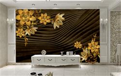 تصویر 2 از گالری عکس پوستر دیواری سه بعدی گل های هلندی طلایی و بژ