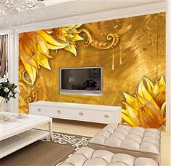 تصویر 3 از گالری عکس پوستر دیواری سه بعدی گل های طلایی در پس زمینه طلایی
