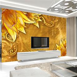 تصویر 4 از گالری عکس پوستر دیواری سه بعدی گل های طلایی در پس زمینه طلایی