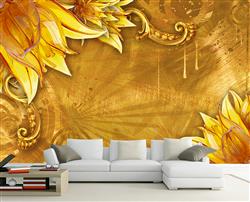 تصویر 5 از گالری عکس پوستر دیواری سه بعدی گل های طلایی در پس زمینه طلایی