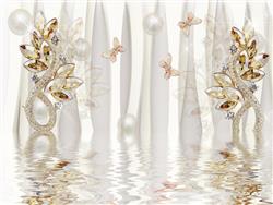 تصویر 1 از گالری عکس پوستر دیواری سه بعدی گل های طلایی زیبا در آب