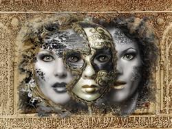 تصویر 1 از گالری عکس پوستر دیواری سه بعدی ماسک بر چهره دو زن زیبا