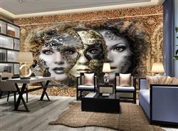 تصویر 2 از گالری عکس پوستر دیواری سه بعدی ماسک بر چهره دو زن زیبا