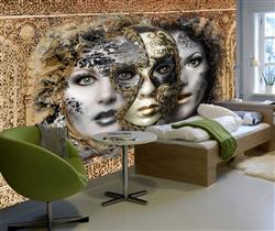 تصویر 5 از گالری عکس پوستر دیواری سه بعدی ماسک بر چهره دو زن زیبا