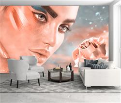 تصویر 3 از گالری عکس پوستر دیواری سه بعدی چهره زن زیبا و گل