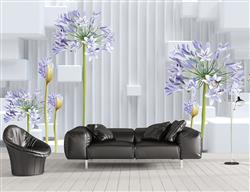تصویر 2 از گالری عکس گلهای بنفش و گلدان های سه بعدی در پس زمینه سفید طرح پوستر دیواری