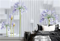 تصویر 3 از گالری عکس گلهای بنفش و گلدان های سه بعدی در پس زمینه سفید طرح پوستر دیواری