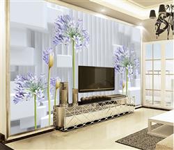 تصویر 4 از گالری عکس گلهای بنفش و گلدان های سه بعدی در پس زمینه سفید طرح پوستر دیواری