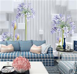تصویر 6 از گالری عکس گلهای بنفش و گلدان های سه بعدی در پس زمینه سفید طرح پوستر دیواری