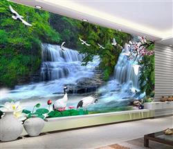 تصویر 4 از گالری عکس منظره آبشار و شکوفه با پرندگان و گلهای زیبا طرح پوستر دیواری زیبا