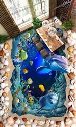 تصویر 3 از گالری عکس دریا و دلفین با موجودات آبزی طرح کفپوش سه بعدی