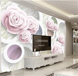 تصویر 2 از گالری عکس گلهای رز صورتی و حلقه های دایره ای سفید طرح پوستر دیواری زیبا