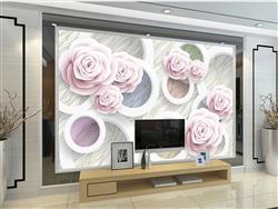 تصویر 3 از گالری عکس گلهای رز صورتی و حلقه های دایره ای سفید طرح پوستر دیواری زیبا