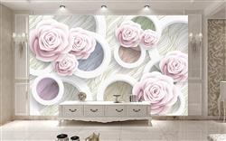 تصویر 4 از گالری عکس گلهای رز صورتی و حلقه های دایره ای سفید طرح پوستر دیواری زیبا