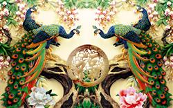 تصویر 1 از گالری عکس طاووس و شکوفه های درخت و گل های سه بعدی طرح پوستر دیواری