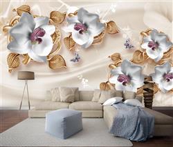 تصویر 3 از گالری عکس پوستر دیواری گل های سفید و طلایی لوکس