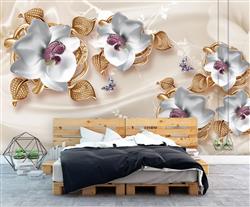 تصویر 5 از گالری عکس پوستر دیواری گل های سفید و طلایی لوکس