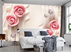 تصویر 5 از گالری عکس طرح سه بعدی گل های صورتی و پروانه های فانتزی پوستر دیواری