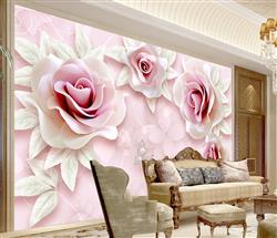تصویر 2 از گالری عکس پوستر دیواری گل و پروانه صورتی سه بعدی صورتی