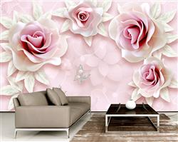 تصویر 3 از گالری عکس پوستر دیواری گل و پروانه صورتی سه بعدی صورتی