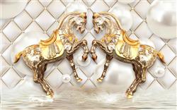 تصویر 1 از گالری عکس اسب های زیبا لوکس طلایی پوستر دیواری سه بعدی