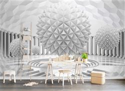 تصویر 2 از گالری عکس طرح کره سه بعدی سفید و سن زیبای تخیلی پوستر دیواری