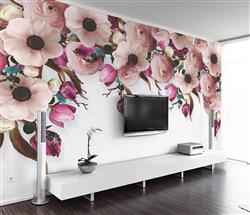 تصویر 2 از گالری عکس طرح گل سه بعدی برجسته صورتی روی دیوار
