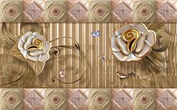 تصویر 1 از گالری عکس گلهای سه بعدی روی کاشی های لاکچری طلایی پوستر لوکس