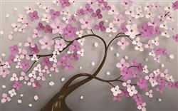تصویر 1 از گالری عکس درخت فانتزی صورتی بنفش گل شاخه پس زمینه طوسی پوستر دیواری