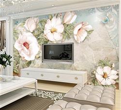 تصویر 4 از گالری عکس گلهای سفید برگ سبز پس زمینه کاغذی پوستر دیواری