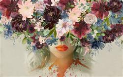 تصویر 1 از گالری عکس پوستر دیواری سه بعدی دختر چهره گلهای رنگارنگ