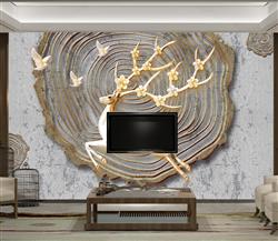 تصویر 2 از گالری عکس گوزن و پرندگان طلایی پس زمینه چوب پوستر دیواری سه بعدی