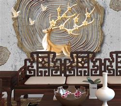 تصویر 3 از گالری عکس گوزن و پرندگان طلایی پس زمینه چوب پوستر دیواری سه بعدی