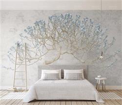 تصویر 2 از گالری عکس حکاکی درخت چینی طلایی آبی پوستر دیواری سه بعدی