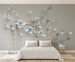 تصویر 3 از گالری عکس شکوفه های آبی شاخه طلایی پوستر دیواری سه بعدی