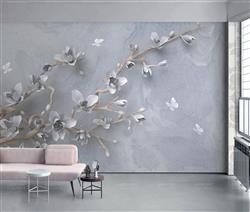 تصویر 2 از گالری عکس شکوفه های سفید پروانه شاخه طلایی پوستر دیواری سه بعدی
