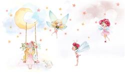 تصویر 1 از گالری عکس دختر تاب بازی فرشتگان نور ماه ستارگان پوستر دیواری