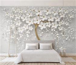 تصویر 2 از گالری عکس گلهای سفید درخت طلایی پوستر دیواری سه بعدی