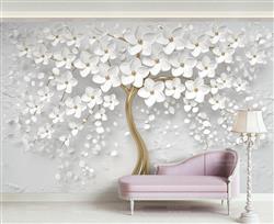 تصویر 3 از گالری عکس گلهای سفید درخت طلایی پوستر دیواری سه بعدی