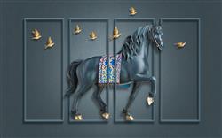 تصویر 1 از گالری عکس اسب سیاه پرندگان طلایی پوستر دیواری سه بعدی