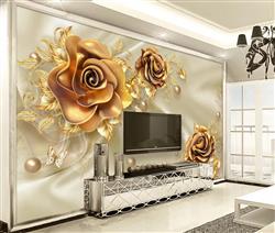 تصویر 2 از گالری عکس گلهای طلایی پس زمینه کرم پوستر دیواری سه بعدی